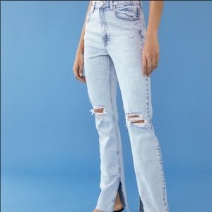 ZARA slim flare split raw hem jeans with ripped knees